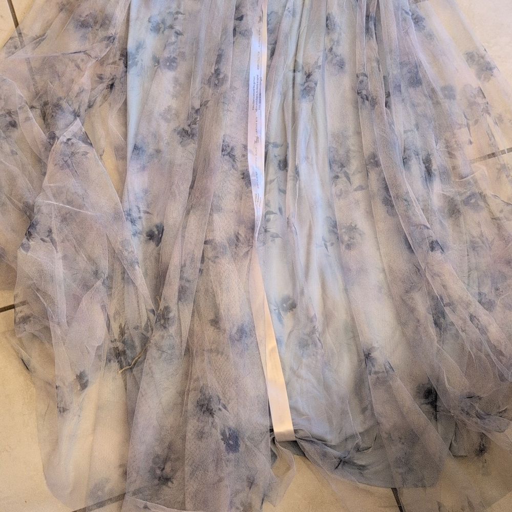 NWT Dessy Collection Tulle Floral Print Gown Maxi Dress Blue Mist Garden Size 18 - Picture 3 of 12